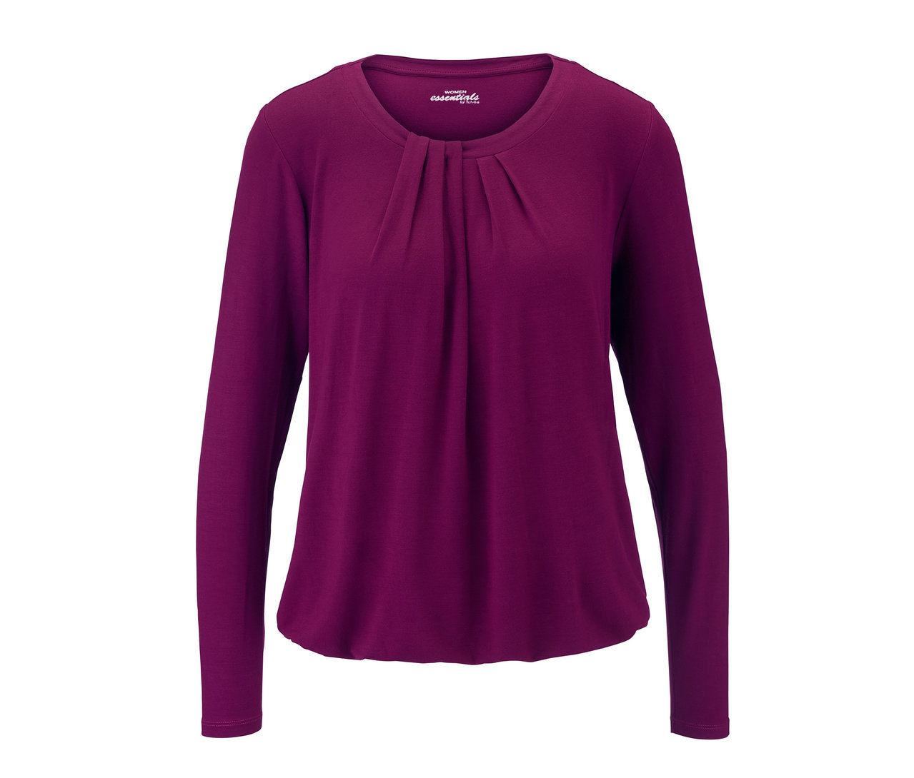 Magenta Langarmshirt mit dekorativem Ausschnitt.