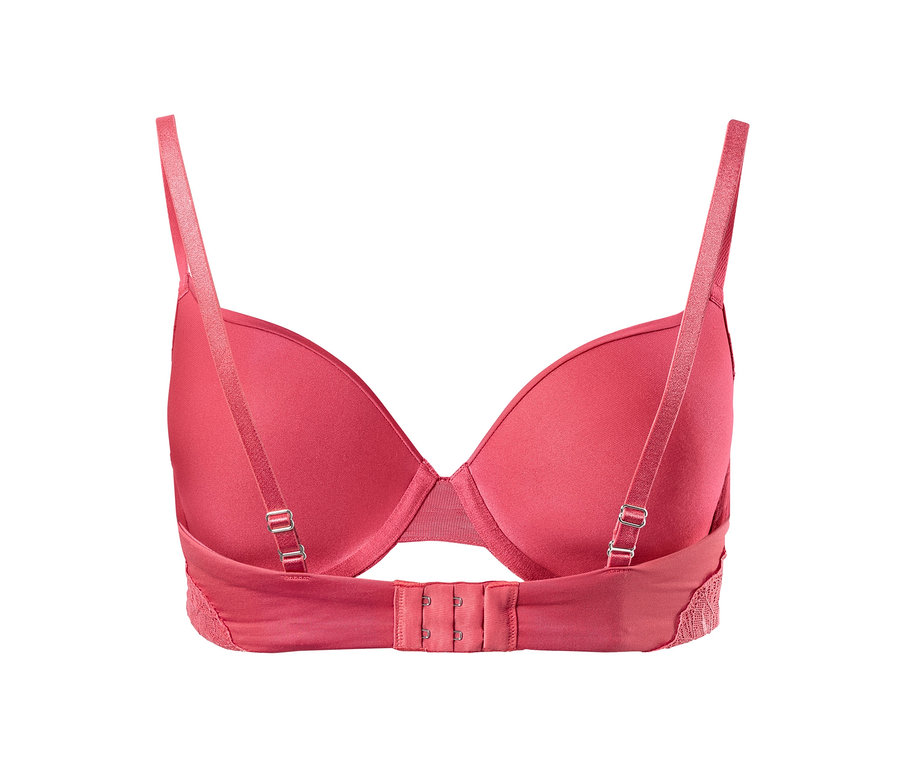 Nahaufnahme eines Schalen-BHs in Himbeerrosa von hinten.
