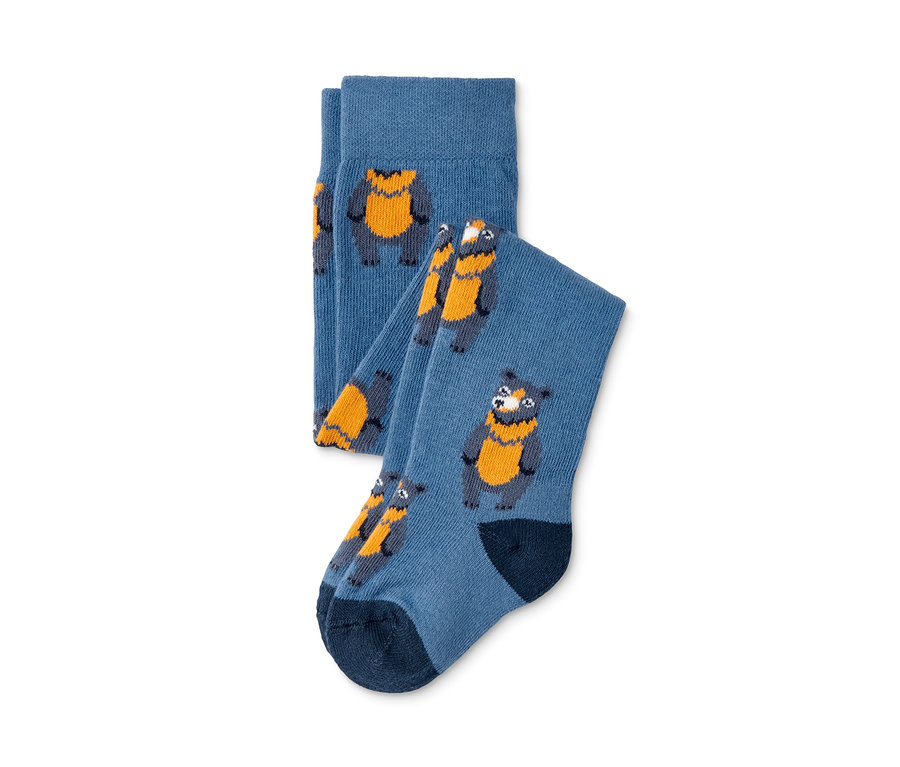 Blaue Strumpfhosen, 3 Paar, mit Fuchs-Alloverprint.
