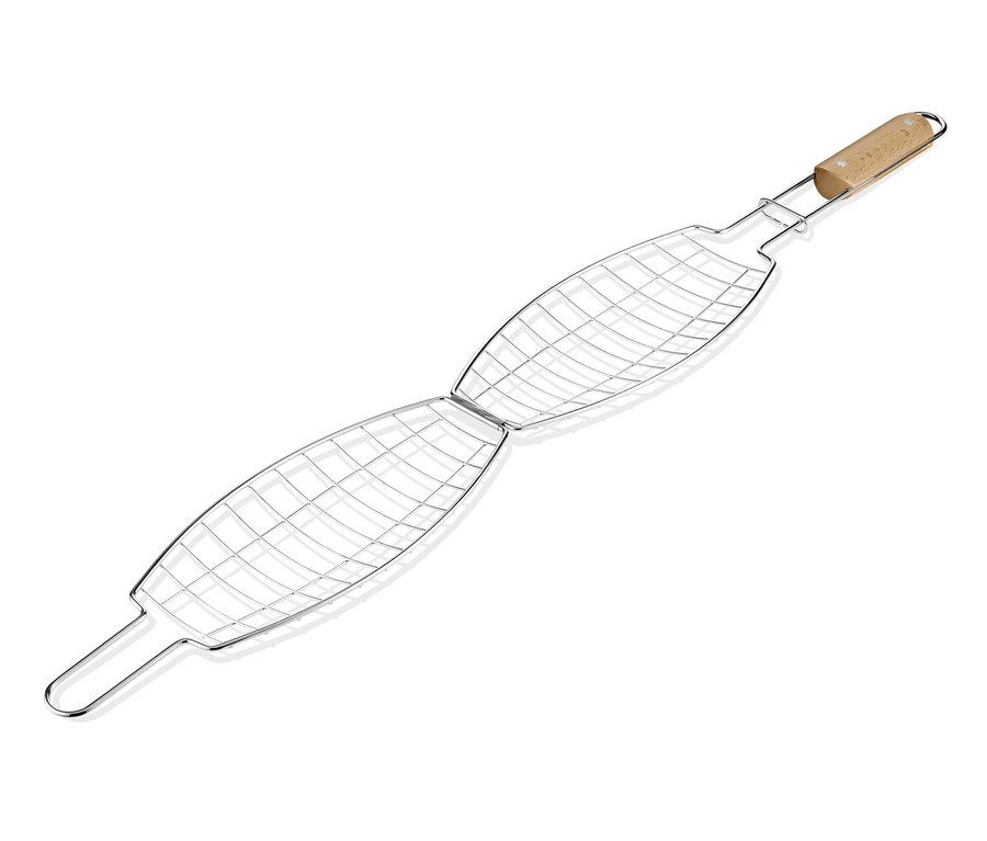 Ein BBQ-Fischwender, Grillwender und BBQ-Wender auf weißem Hintergrund.