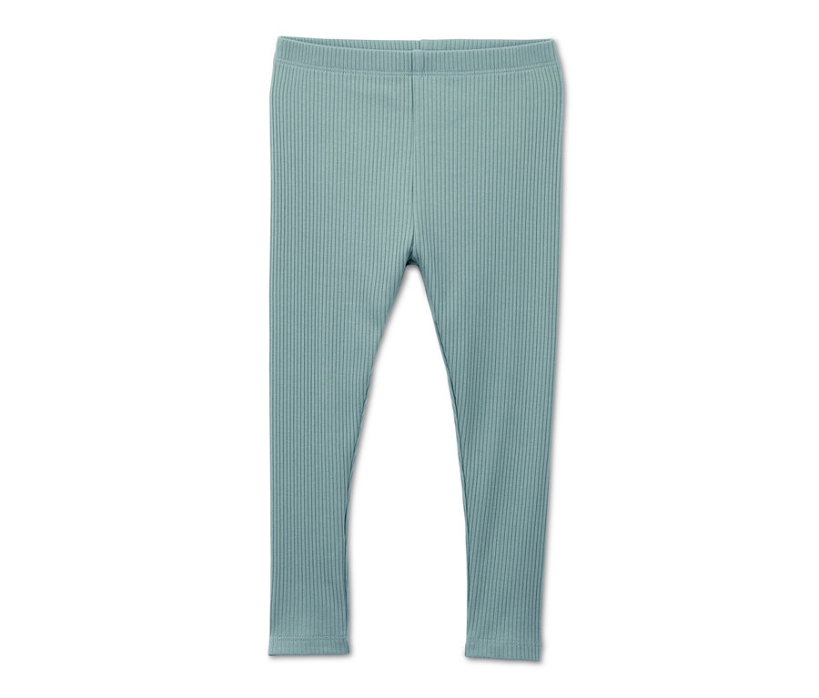 Helltürkise, gerippte Leggings.