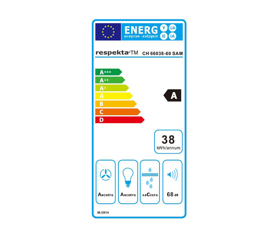 Energielabel für Respekta CH 66038-60 SAM Gerät, Klasse A, Verbrauch 38 kWh/annum.