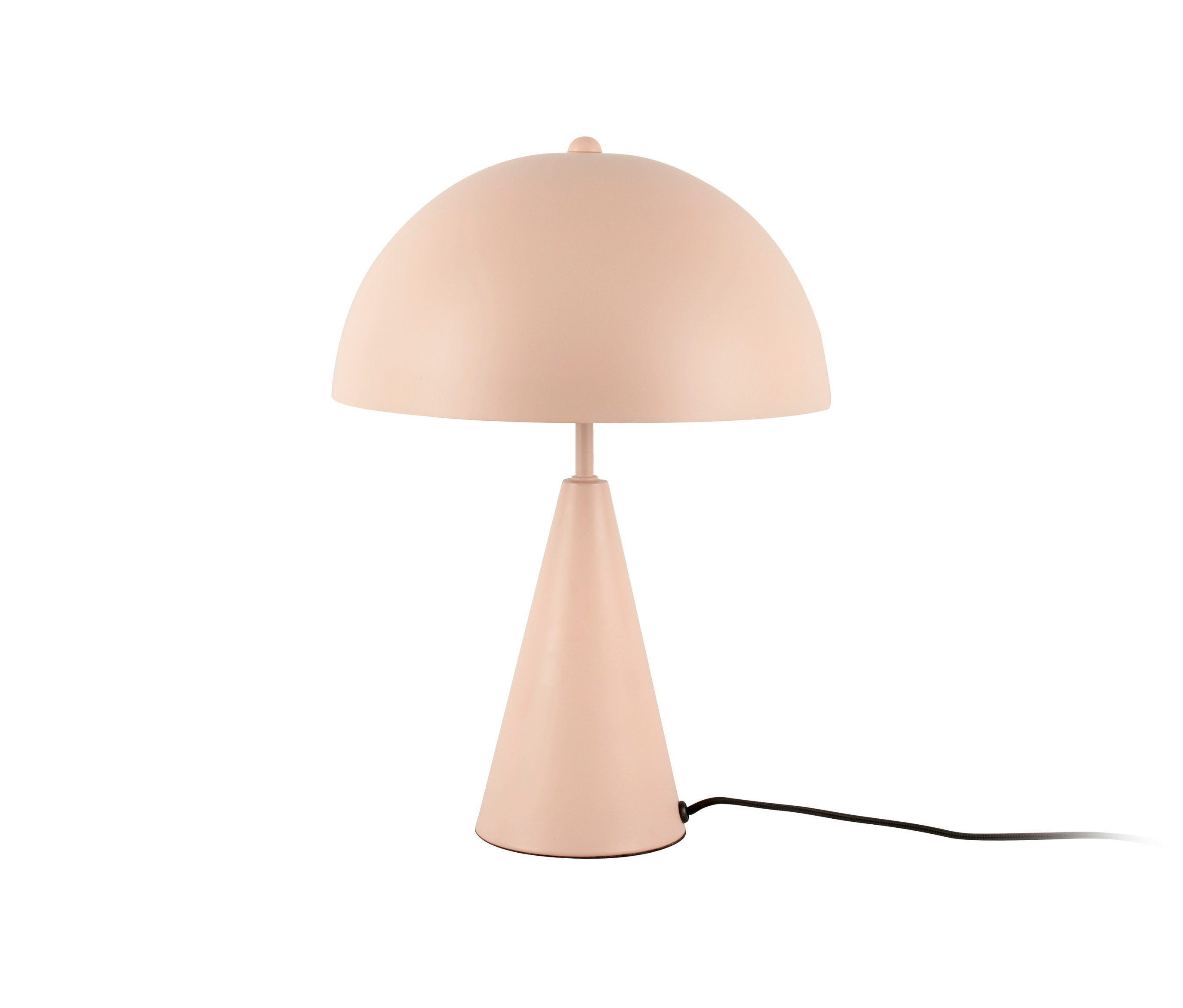 Eine rosafarbene Tischlampe auf einem weißen Hintergrund.