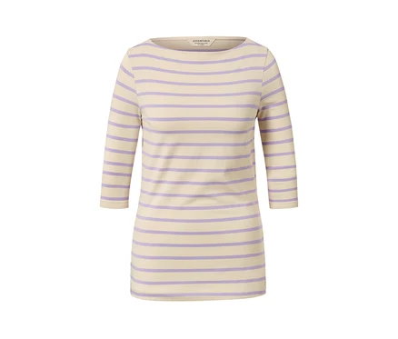 Beige-fliederfarben gestreiftes Shirt mit 3/4-Arm.