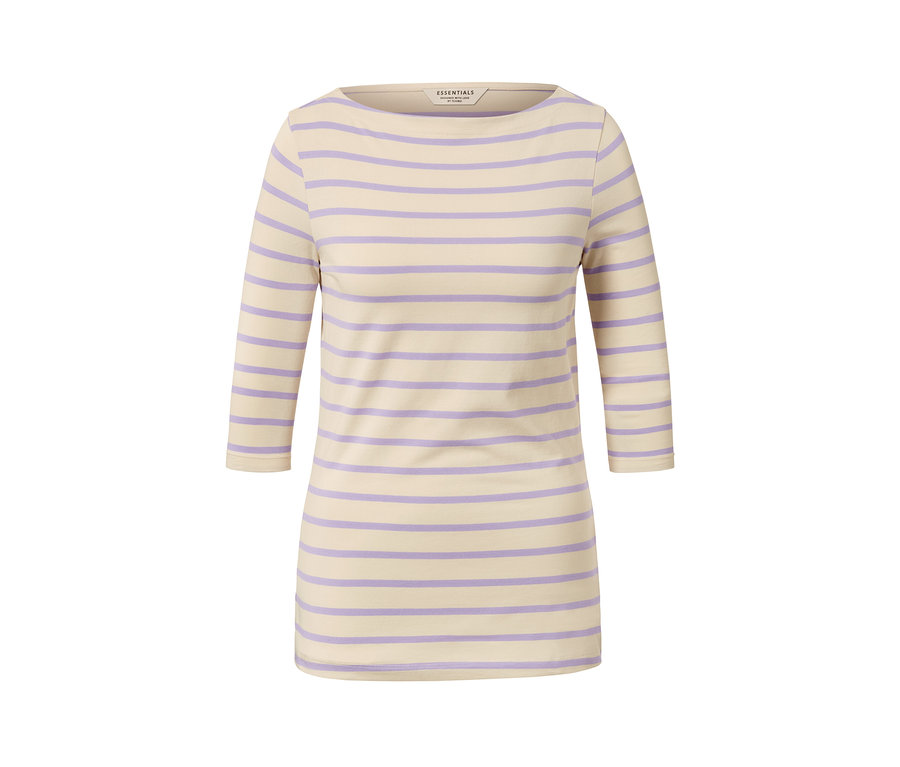 Beige-fliederfarben gestreiftes Shirt mit 3/4-Arm.