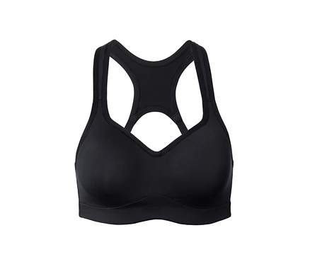 Schwarzer Sport-BH mit Racerback-Design.