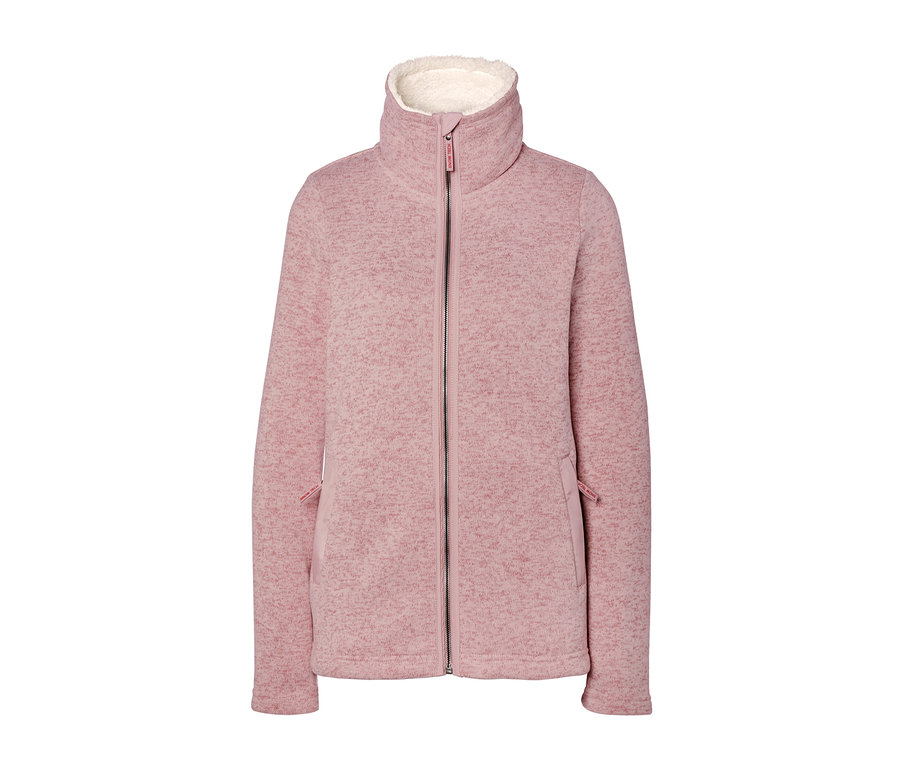 Rosa Strickfleecejacke mit weißem Futter.