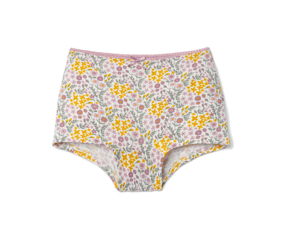 7 Mädchen-Pantys mit Blumenmuster.