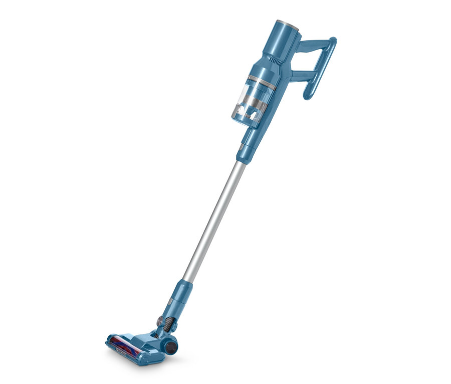 Ein blauer, digitaler Akkusauger.
