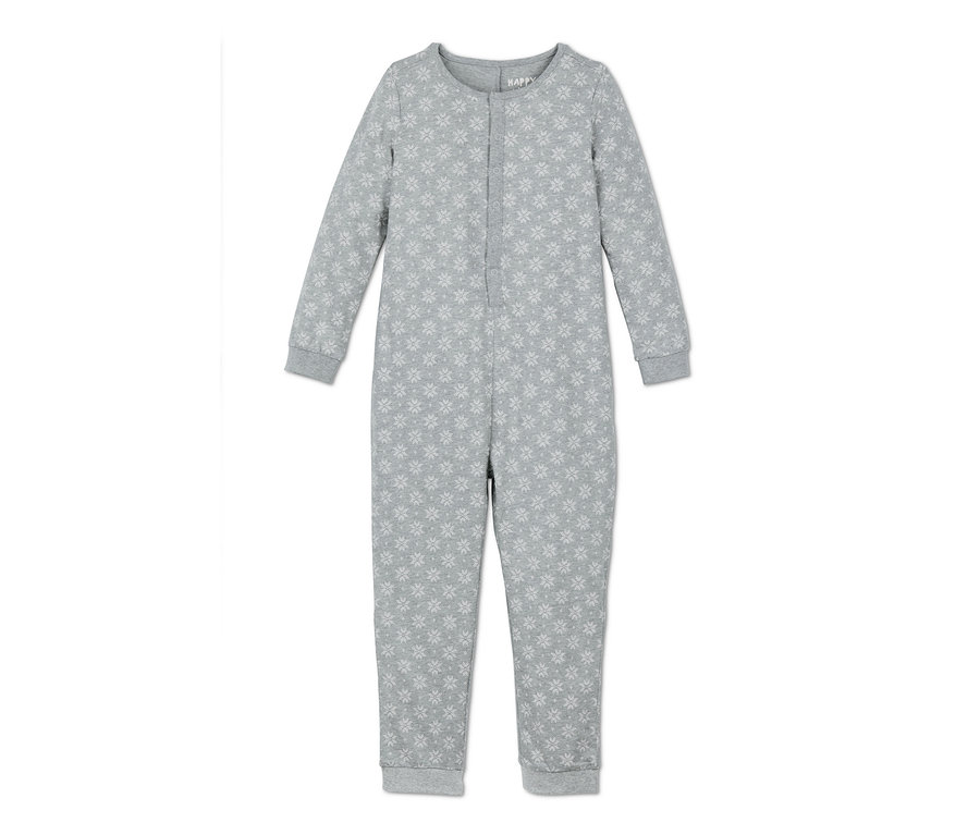 Ein grauer Jersey Overall mit weißem Muster.