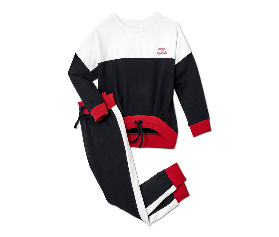 Zweiteiliges Trainingsanzug-Set mit einem Colour-Block-Sweatshirt und Trainingshose mit weißen Streifen.