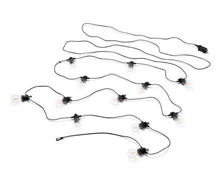 Zwei LED-Filament-Lichterketten mit schwarzem Kabel auf weißem Hintergrund.