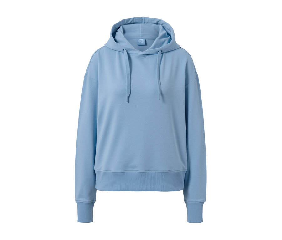 Hellblauer Kapuzen-Sweatpullover.