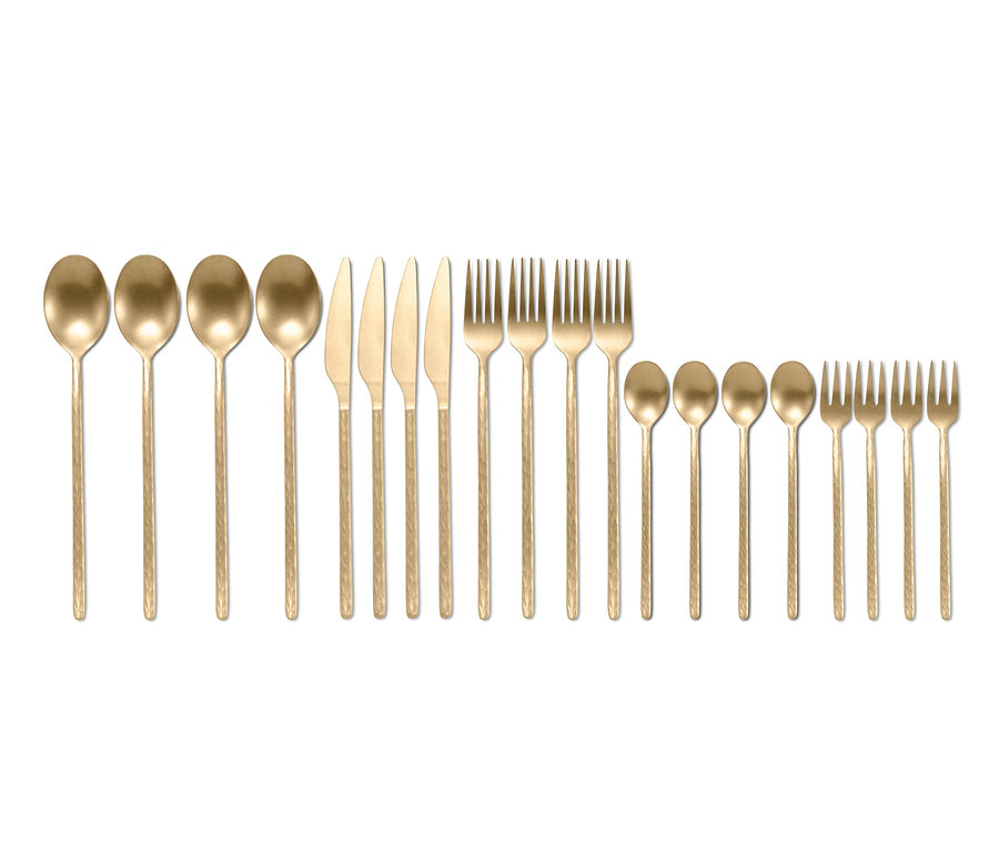 Goldfarbenes Besteck-Set, 20-teilig.