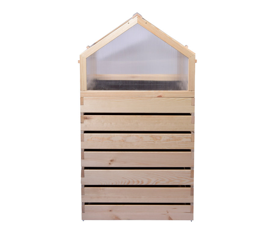 Detailansicht des Hochbeets »Hathi« mit sechs Ebenen und transparentem Oberteil.