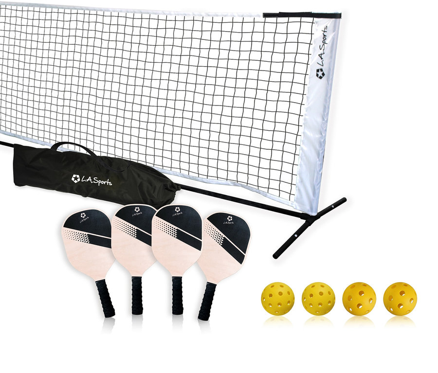 Ein L.A. Sports Paddle-/Pickleball-Set auf weißem Hintergrund.