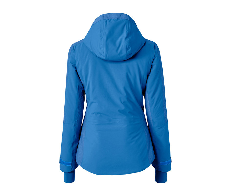 Blaue Softshell-Skijacke von hinten.