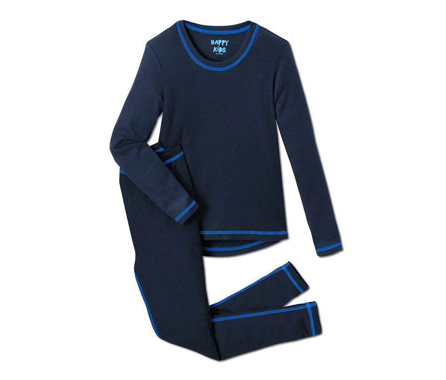 Funktionsunterwäsche, bestehend aus einem marineblauen Langarmshirt und einer Hose.