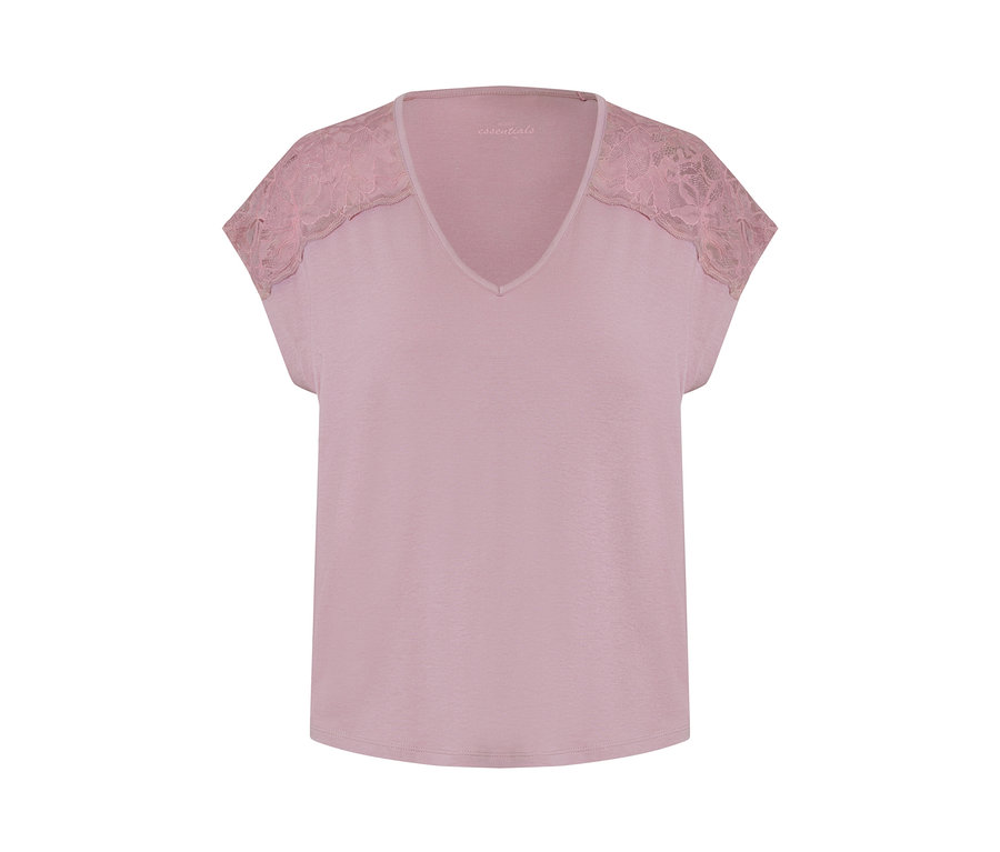 Rosa Pyjama-Oberteil mit Spitzenärmeln.