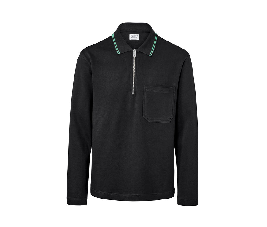 Schwarzes Sweatshirt mit langen Ärmeln und Tasche.