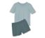 Oberteil aqua, Shorts petrol mit aquafarbenem Alloverprint