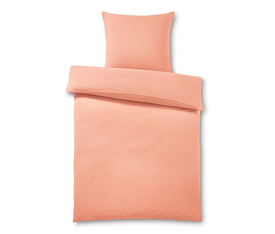 Musselin-Bettwäsche in Normalgröße und Musselin-Bettwäsche in Übergröße.