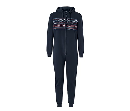 Marineblauer Lounge-Overall mit Reißverschluss und Norwegermuster.