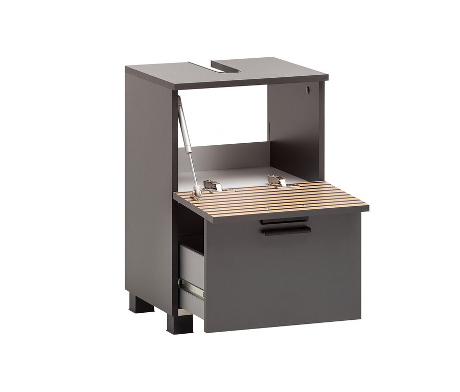Anthrazitfarbener Waschbeckenunterschrank »Katta« mit 1 Klappe und 1 Schublade.