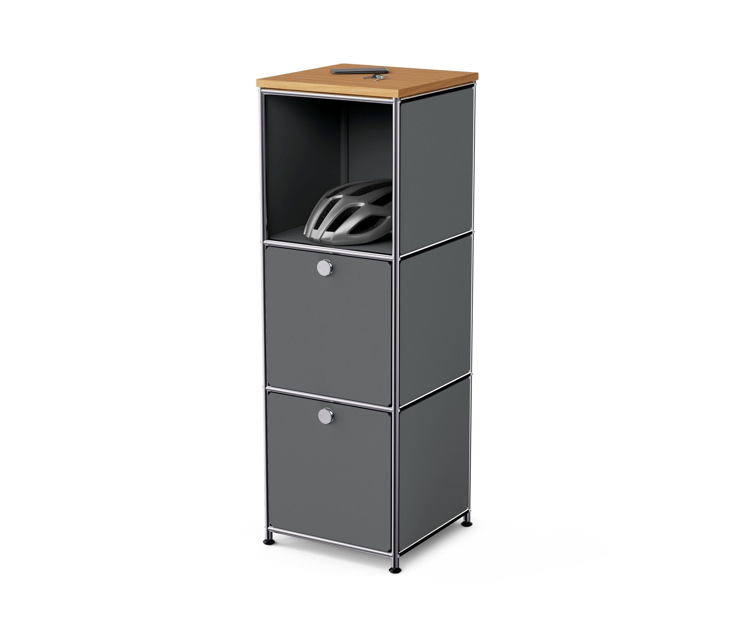 Tchibo - Schmale Kommode Metall »Cn3« mit Holzplatte und 2 Klappenfächern - 40,5x40,5x121,5cm - chrom - Stahl / Aluminiu...