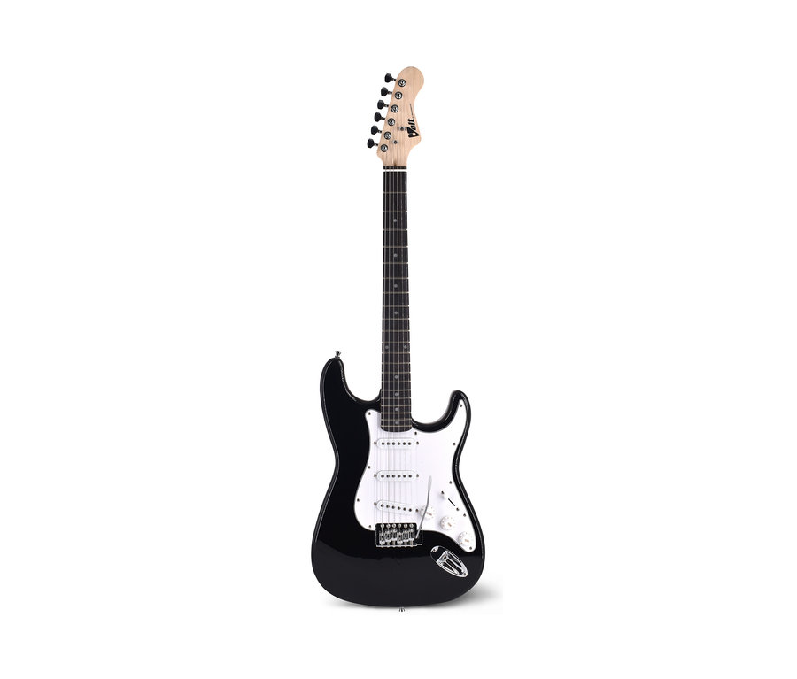 Schwarze Voggenreiter VOLT E-Gitarren-Set EG-100 E-Gitarre mit weißem Schlagbrett.