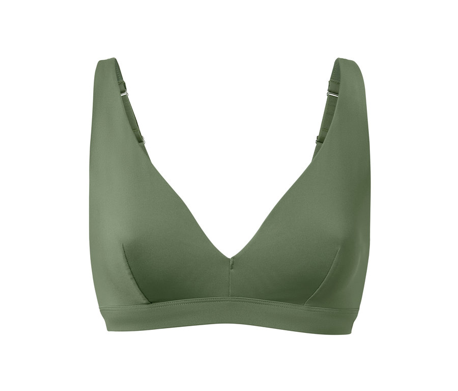 Ein grüner Komfort-Soft-BH auf weißem Hintergrund.