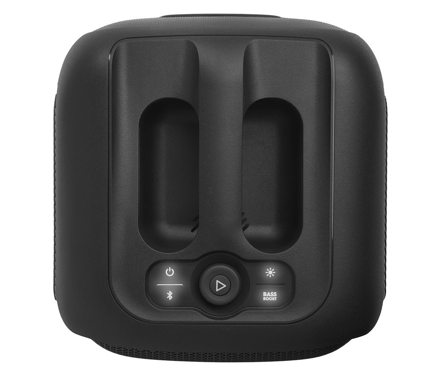 Schwarzer JBL Party Box Encore Bluetooth®-Lautsprecher mit Akku und Mikrofon.