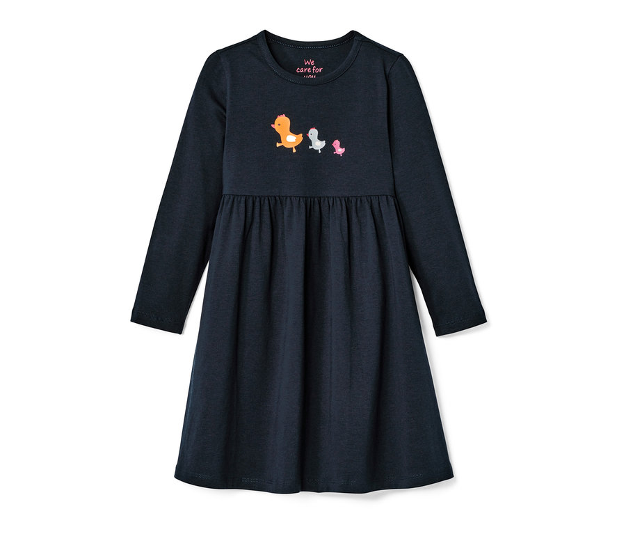 Blaues Baby Jerseykleid mit drei Enten Küken.