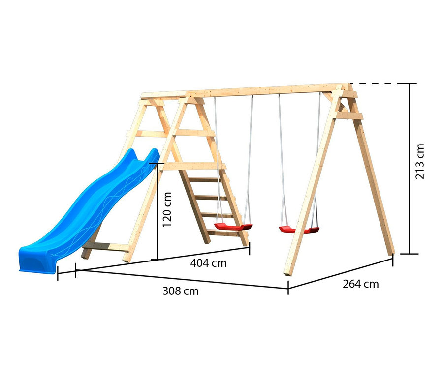 Karibu Doppelschaukel »Felix« mit Klettergerüst und Rutsche.
