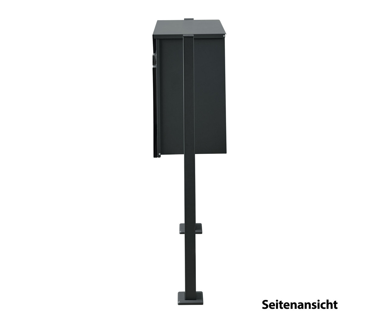 Seitenansicht der schwarzen Paketbox-Halterung »Luxury«.