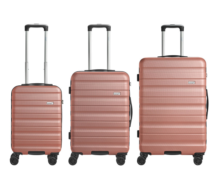 Drei PACKENGER Hartschalen-Koffer, 3er-Set »Jörn«, in Mauve, nebeneinander.