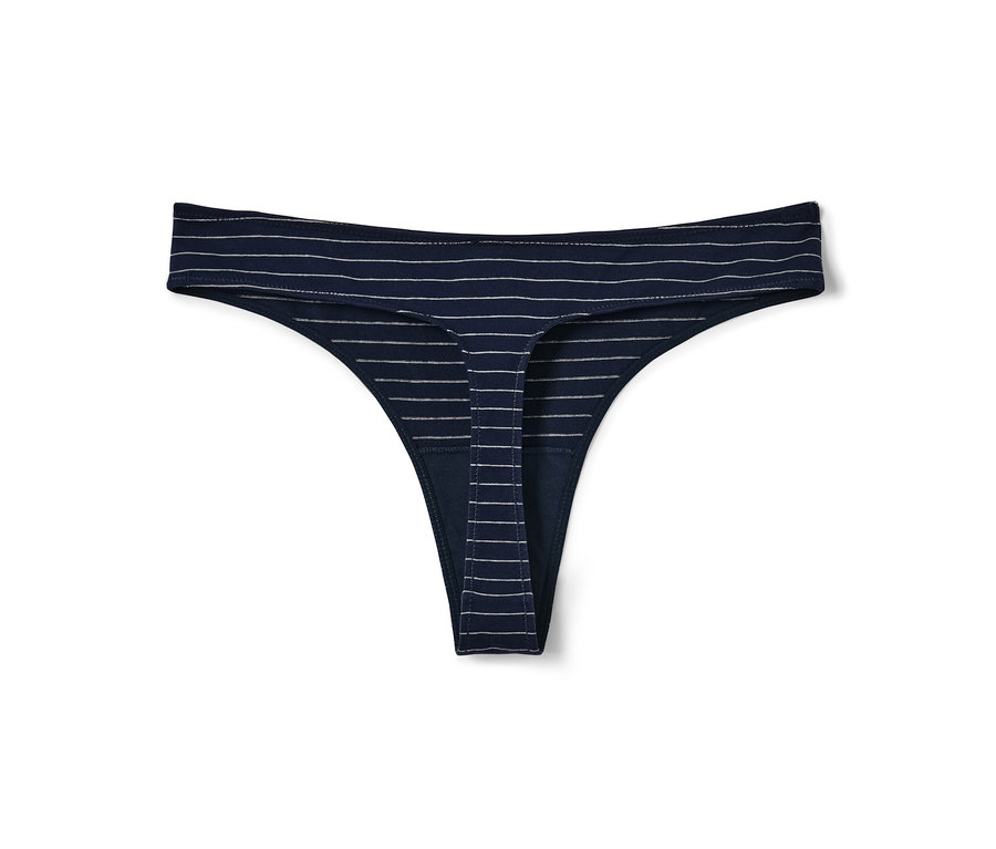 Ein einzelner blauer String mit weißen Streifen.