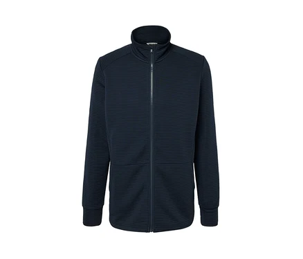 Marineblaue Funktionsjacke mit Reißverschluss.
