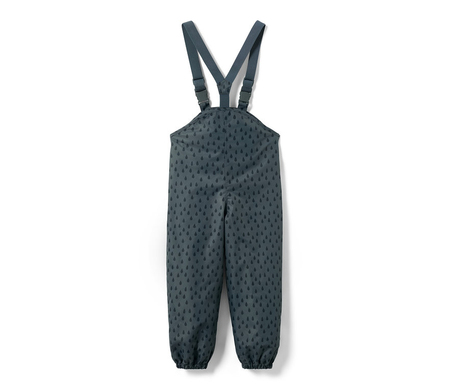 Kleinkind-Regenhose, schieferblau, mit Tropfenmuster.