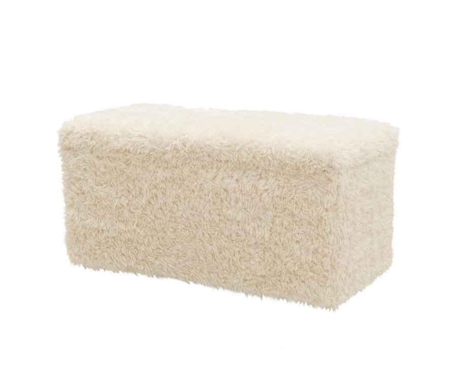 Ein cremefarbener DOMO Hocker mit Staufach.