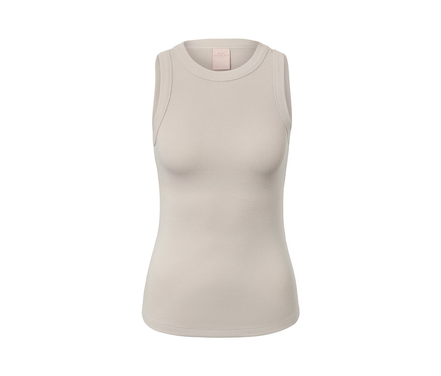 Detailaufnahme eines cremefarbenen Sporttops aus einem zweiteiligen Set.