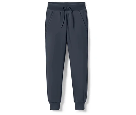 Marineblaue Trainingshose mit Kordelzug in der Taille.