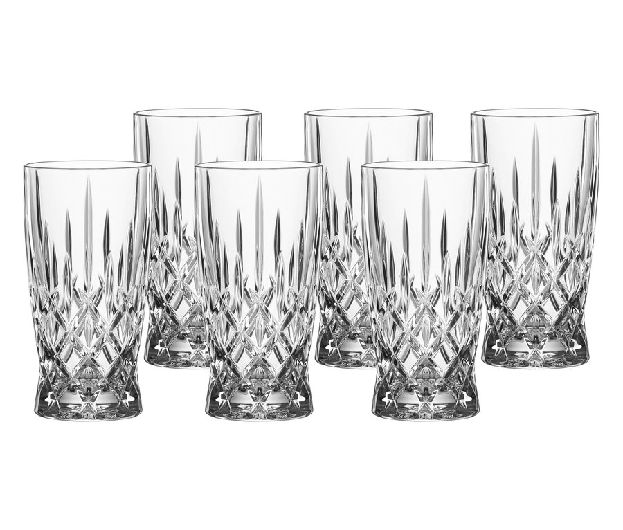 Sechs Nachtmann Latte-Macchiato-Gläser »Noblesse« stehen auf einem weißen Hintergrund.