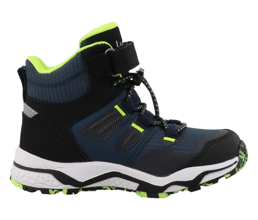 Blau-schwarzer LURCHI »Leonard-TEX« Schuh mit neongrünen Details.