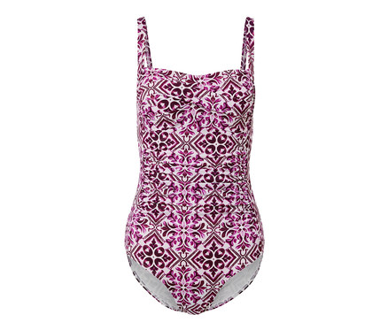 Figurformender Badeanzug, beerefarben-weiß