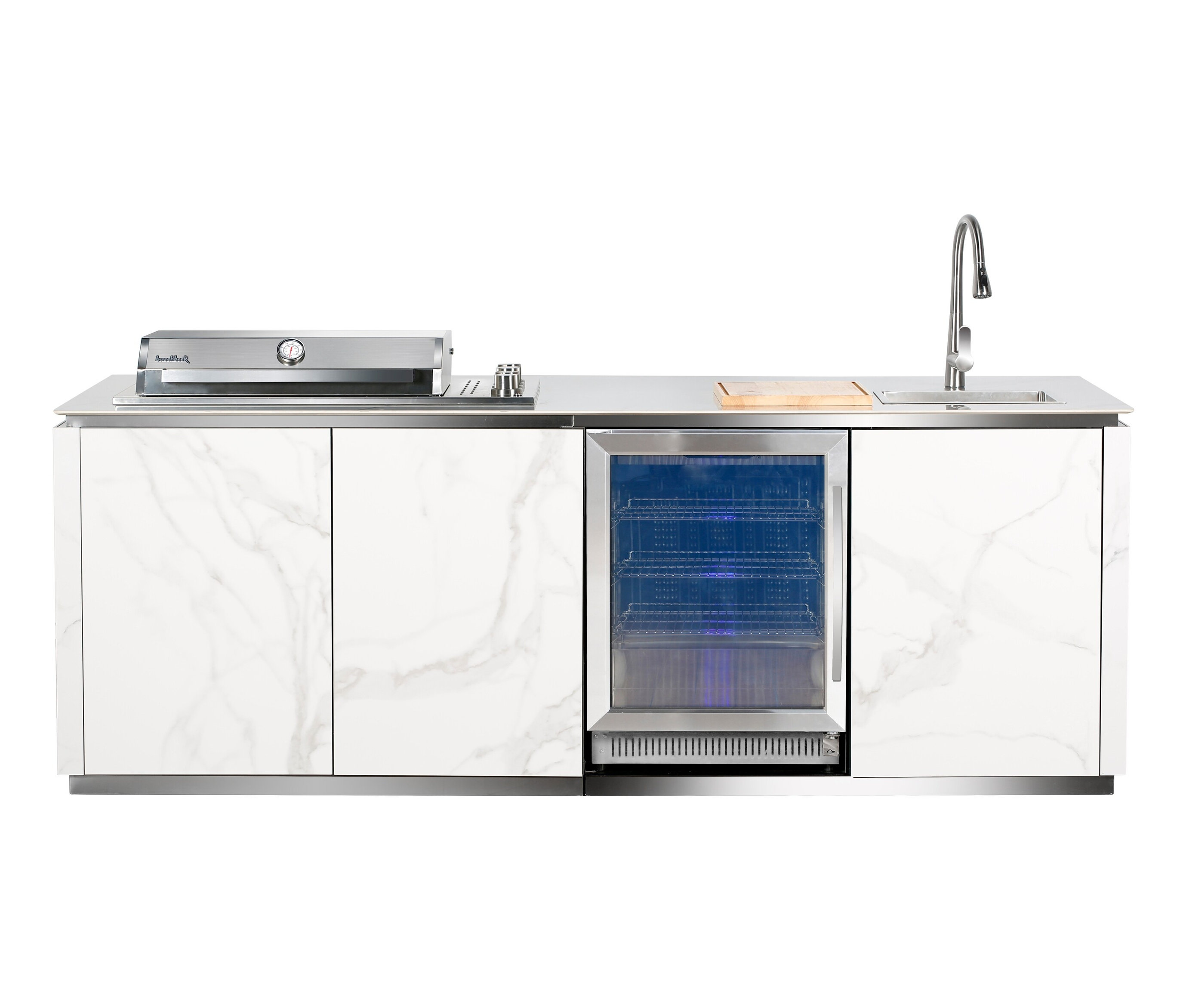 Buschbeck Outdoorküche »Sheffield« mit Wetterschutzhülle, Grill, Spüle und Kühlschrank.