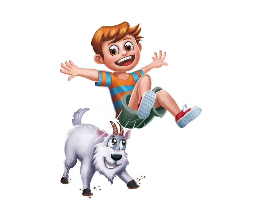 Illustration eines Jungen, der über eine Ziege springt, Spiel »Beppo«.