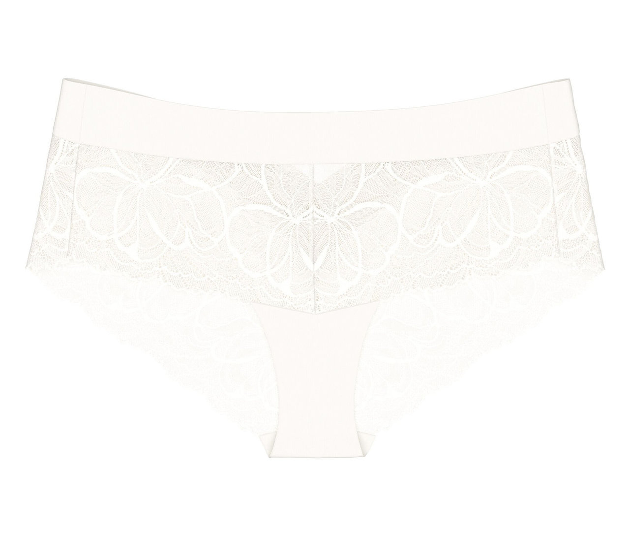 Weißer Triumph Body Makeup Illusion Lace Shorty mit floraler Spitze.