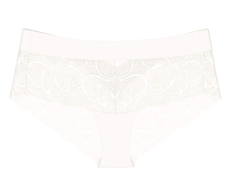 Weißer Triumph Body Makeup Illusion Lace Shorty mit floraler Spitze.
