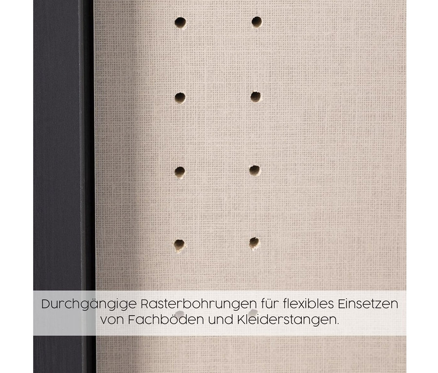Detailansicht von durchgehenden Rasterbohrungen in einem rauch Drehtürenschrank »Butte«, 3 Türen.